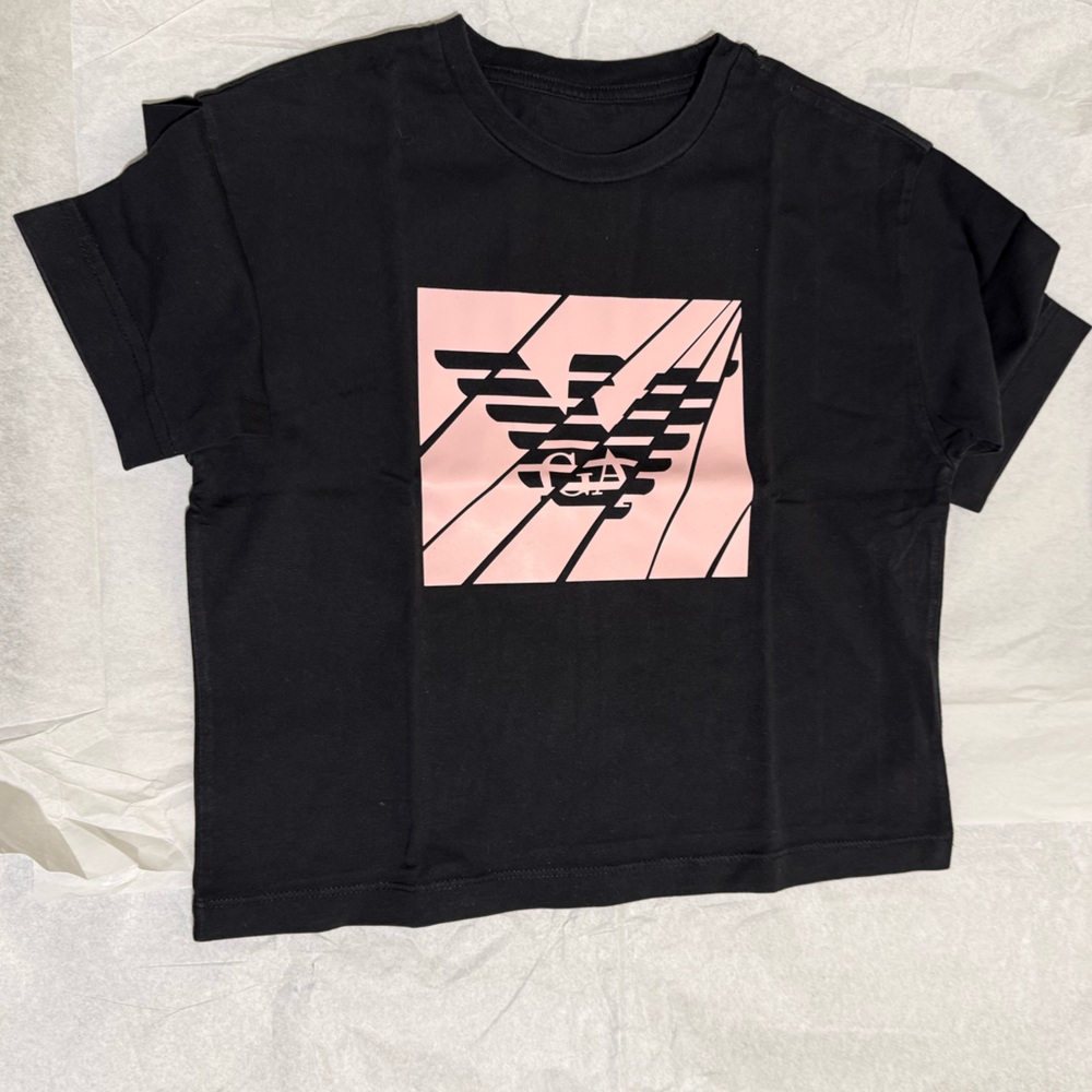 Giorgio Armani Girls Black Logo T shirt size 6